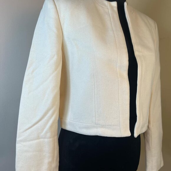 Vintage Raspini 100% Wool Bolero Women's Jacket Cream Open Face Shoulder Pads  C - Picture 8 of 10